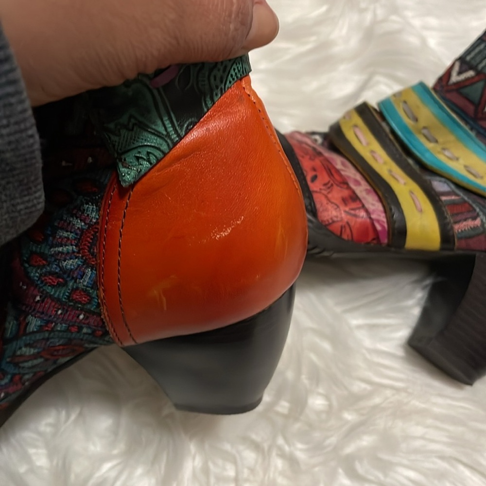 Socofy Patchwork Tapestry Leather Colorful Women's Ankle Boots - Picture 7 of 11